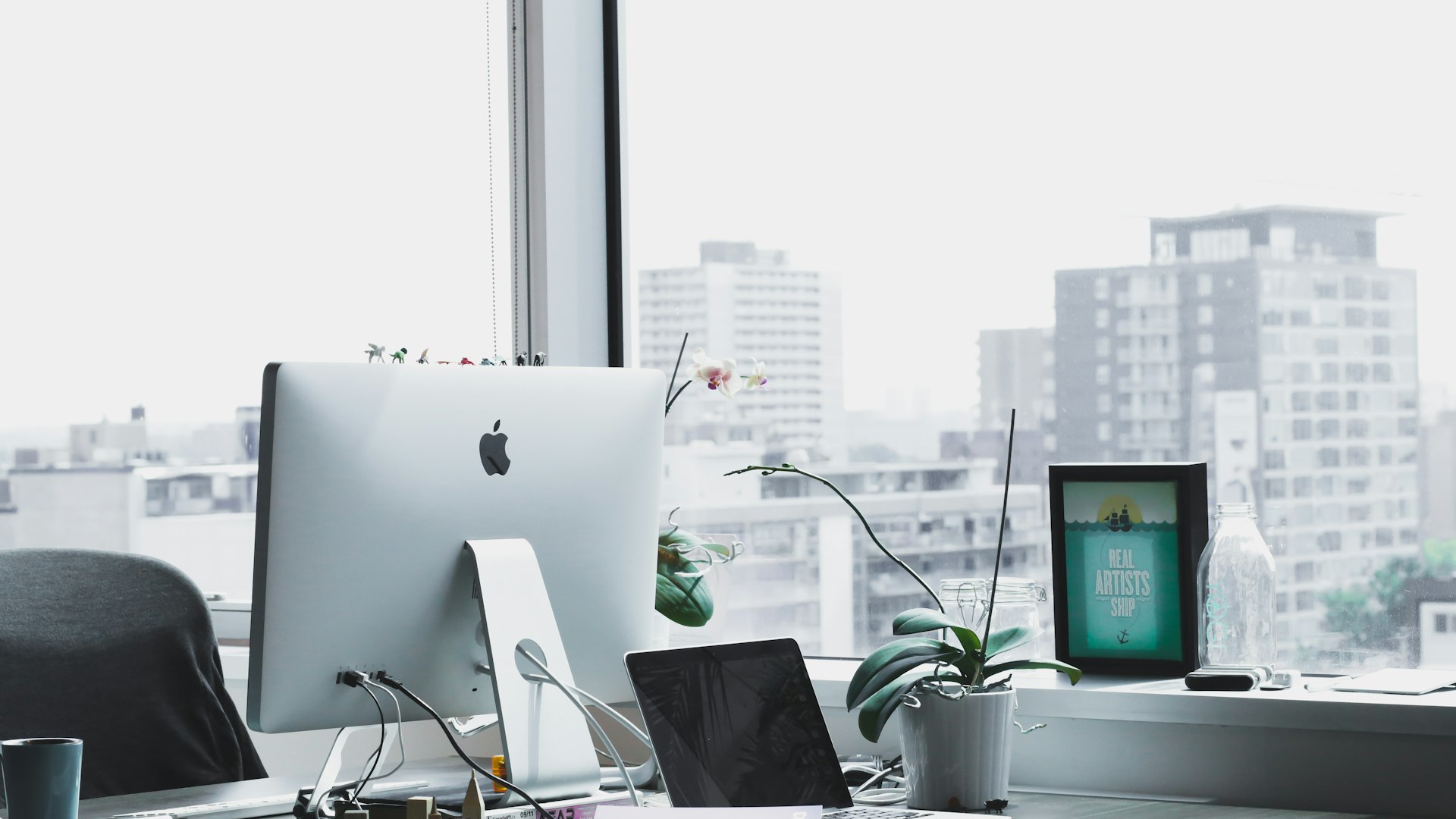 Modern glass office building in business district